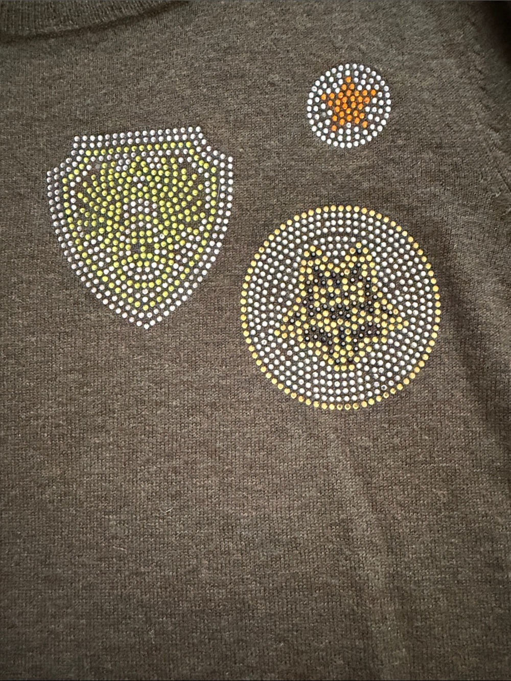 ZADIG AND VOLTAIRE Olive Green Embellished Sweater with Rhinestone Patches - Picture 7 of 10
